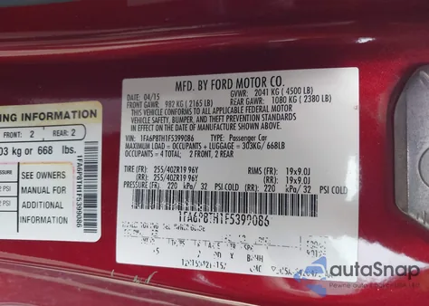 2015 Ford Mustang Ecoboost from USA, damaged, VIN 1FA6P8TH1F5399086